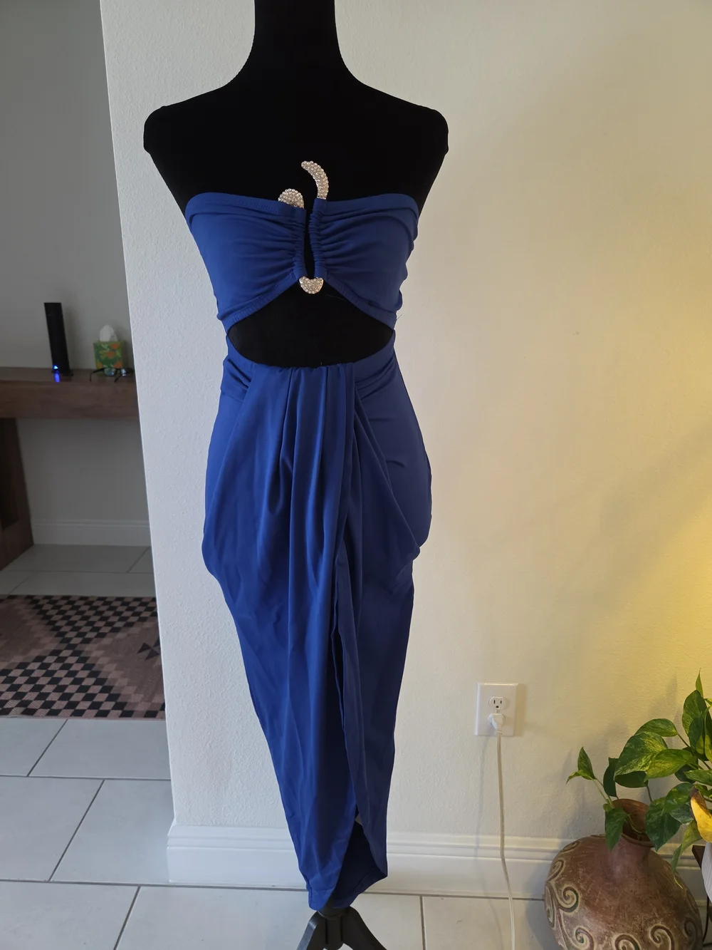 Strapless Royal Blue Cutout Maxi Dress - Picture 2 of 2